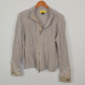 St. John Yellow Label Tan Color Ribbed Knit Full Zip Sweater